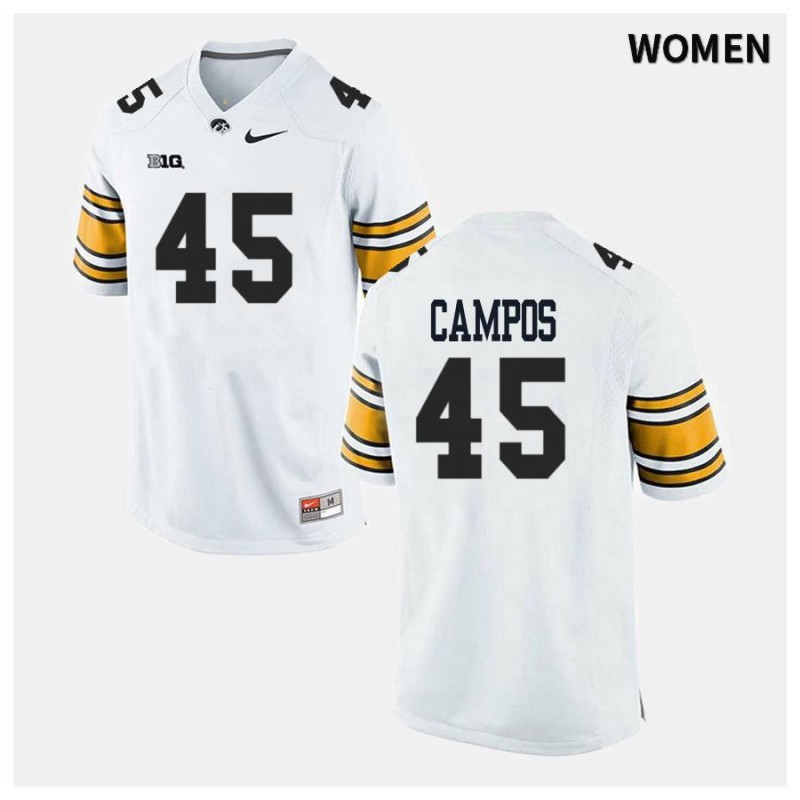 Women's Iowa Hawkeyes NCAA #45 Ben Campos White Authentic Nike Alumni Stitched College Football Jersey HD34N41UI
